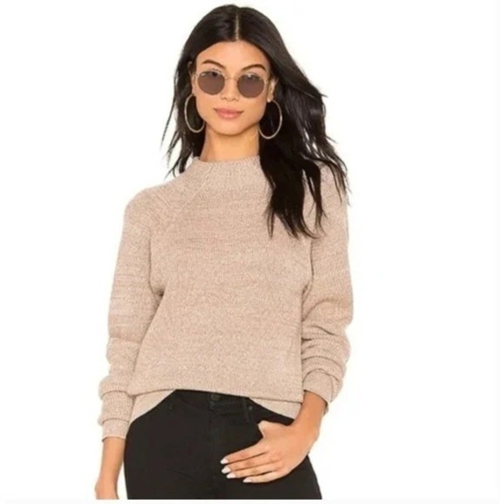 Free People Too Good Heathered Beige Knit Pullover Sweater Size L Fisherman Mock
